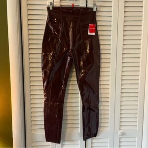 NWT Spanx Faux Patent Leather Leggings Color Ruby Size Medium